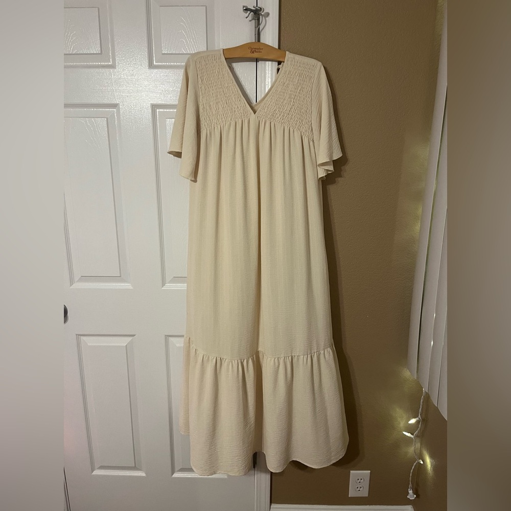 SHEIN Cream V-Neck Tiered Maxi Dress